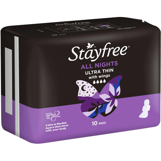 Stayfree Ultra Thin All Night Sanitary Pads With Wings 10 Pack