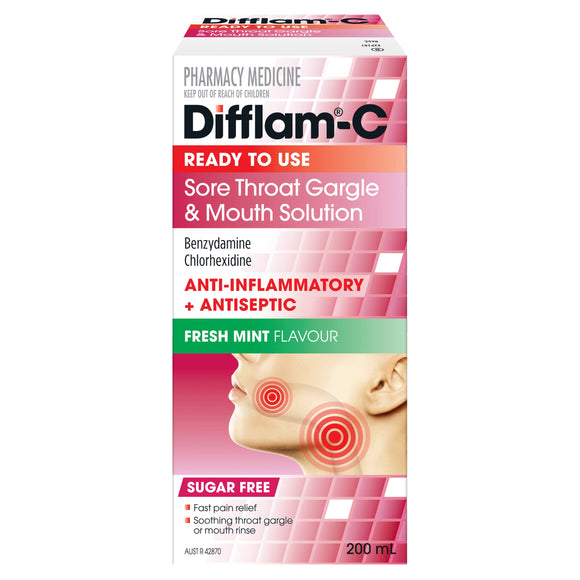 Difflam Plus Sore Throat & Mouth Solution Mint 200 ml