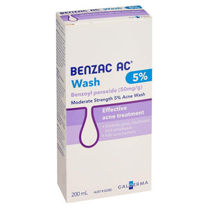 Benzac AC Wash Benzoyl Peroxide 50mg/g 5% Effective Acne Treatment 200ml
