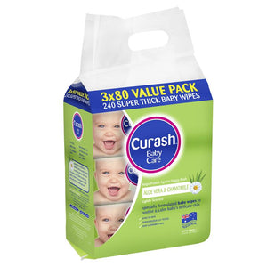 Curash BabyCare soothing Aloe Vera & Chamomile 3x80 Baby Wipes Value Pack