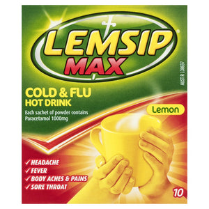 LEMSIP Max Cold & Flu Relief Hot Drink Lemon Sachets 10 Pack