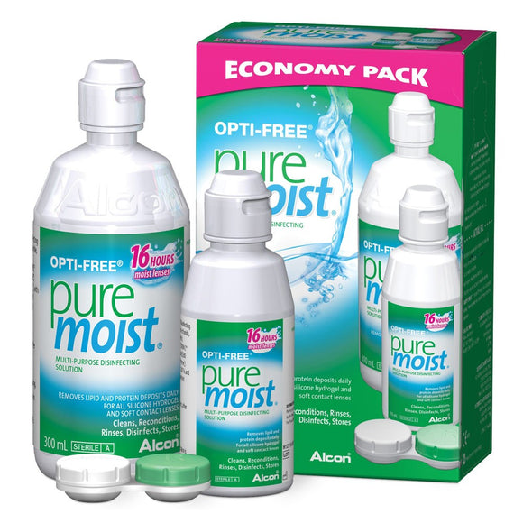 Opti-Free Economy Pack Pure Moist Multi Purpose Disinfecting Solution 16 Hour Moist Lenses 300ml, 90