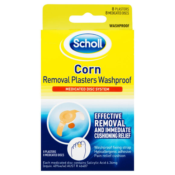 Scholl Corn Removal Plasters Washproof Medicated 8 Discs