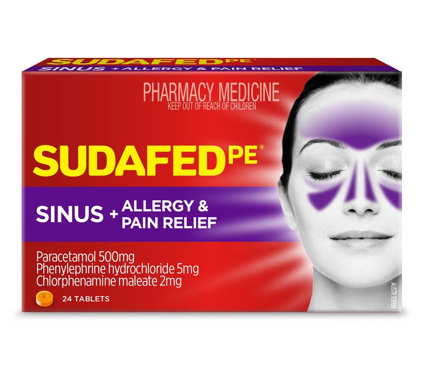 Sudafed PE Sinus + Allergy & Pain Relief 24 Tablets