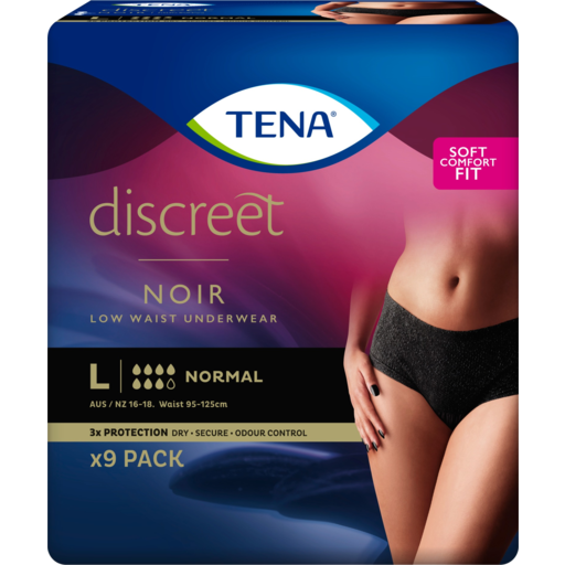 Tena Discreet Black Noir Low Waist Underwear Large 9 pack